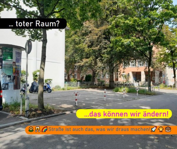 Ein leerer Parkplatz wartet auf Menschen.